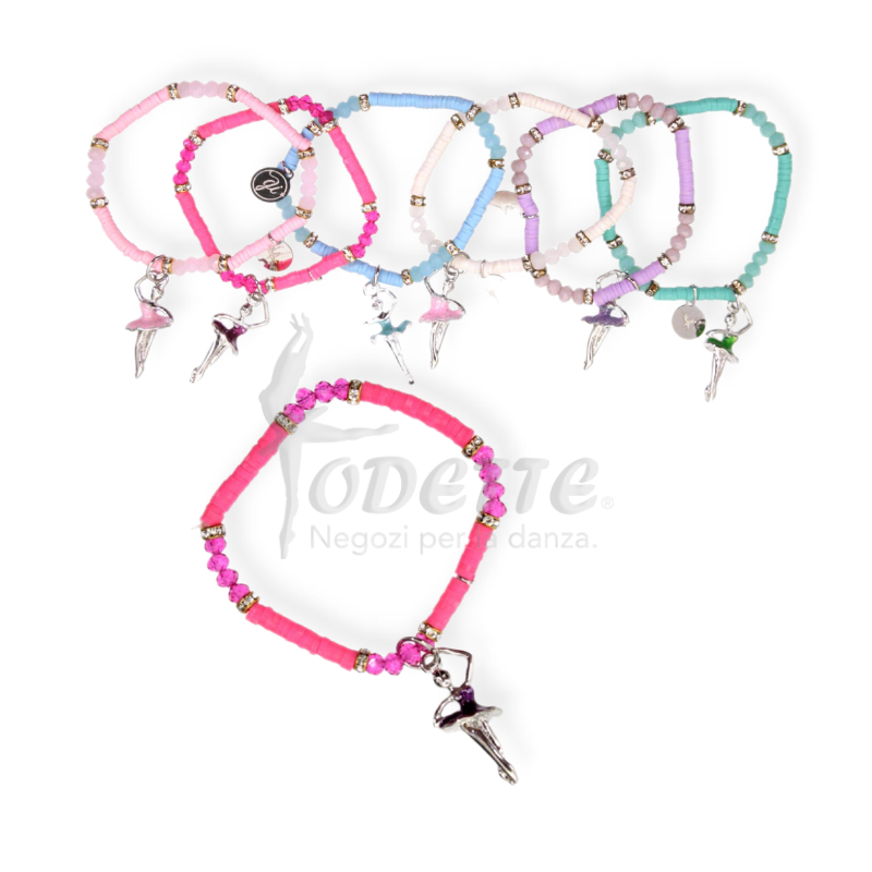 Elastic bracelet with pastel beads and ballerina charms